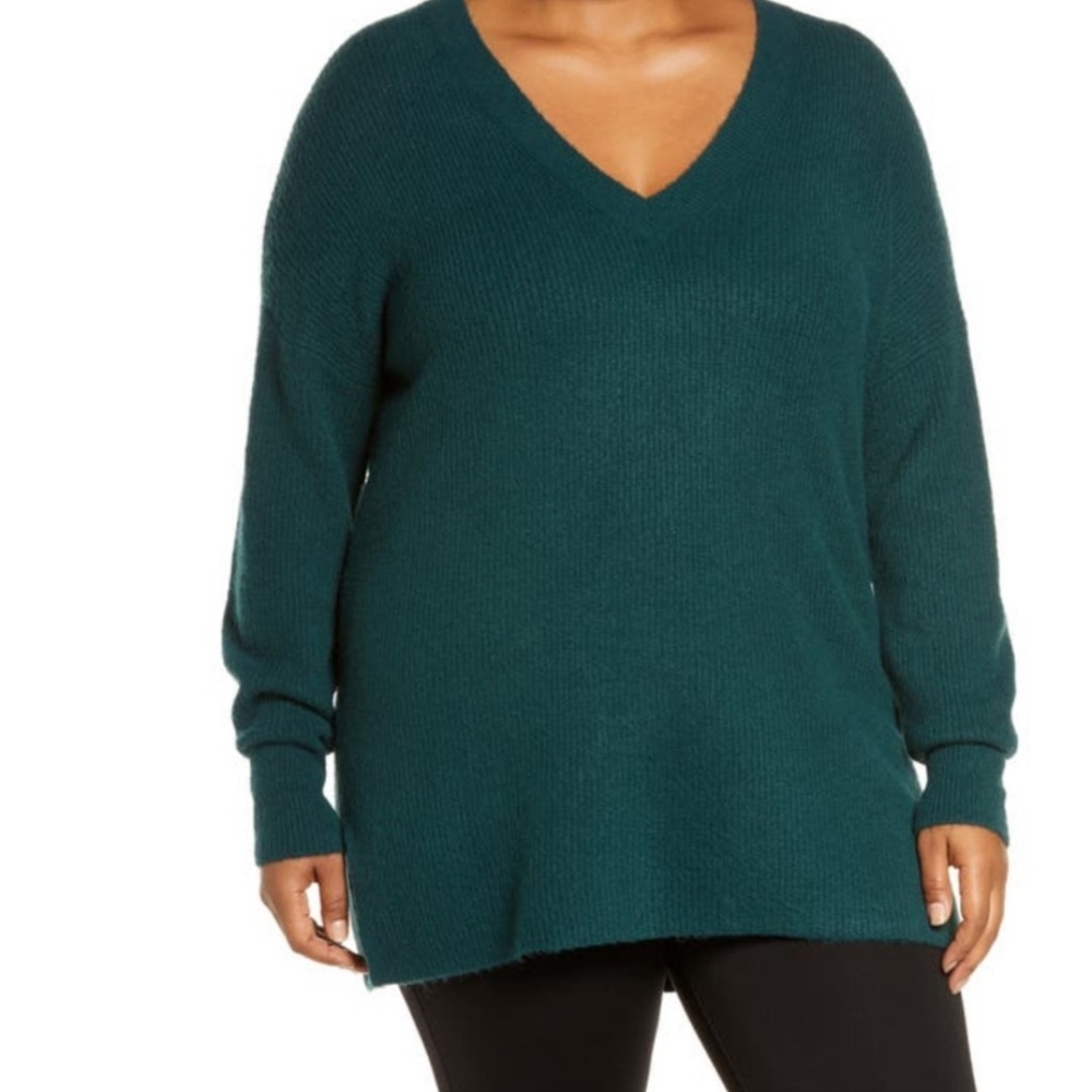 New Halogen V Neck Sweater Green Ponderosa Ribbed Size XXL